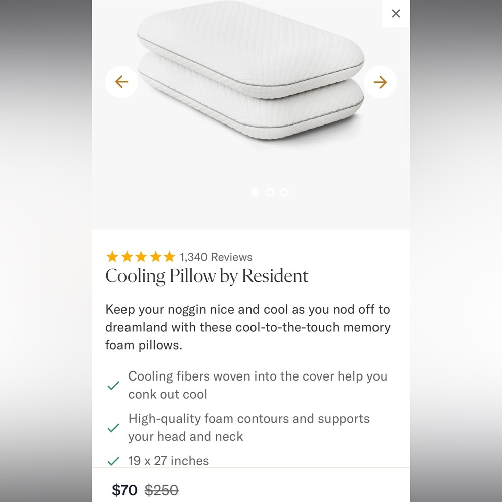 Cooling pillows by Resident (Dream Cloud)